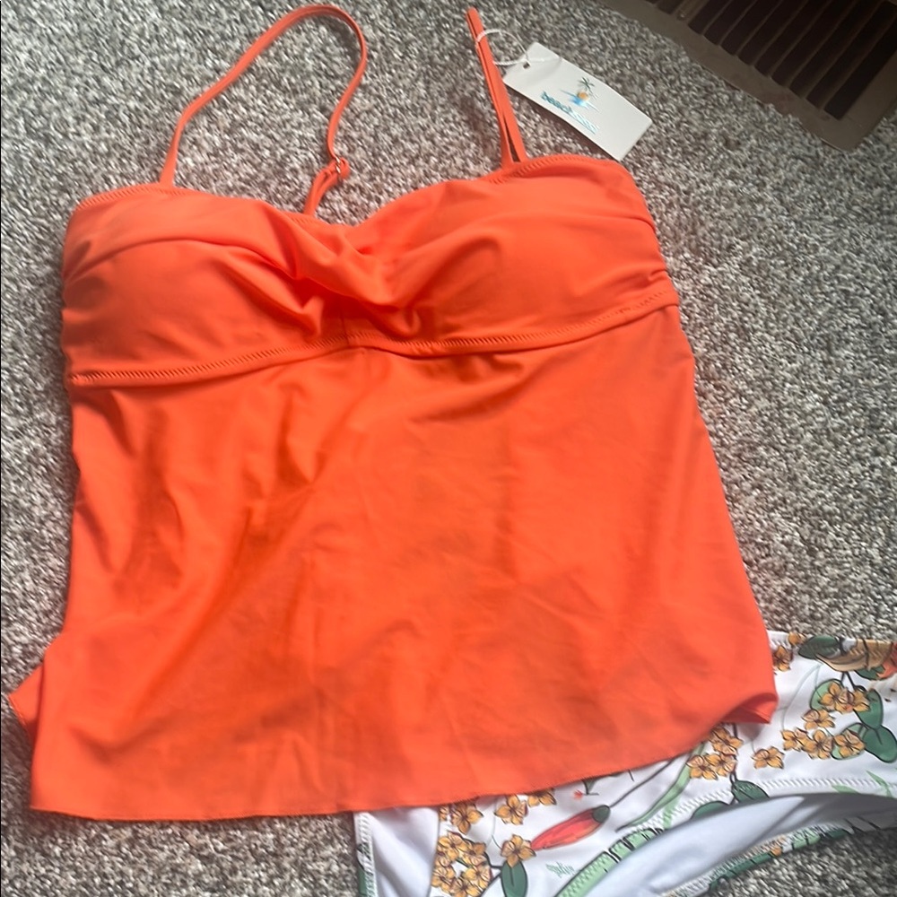 Orange tankini Top with Floral Bottom